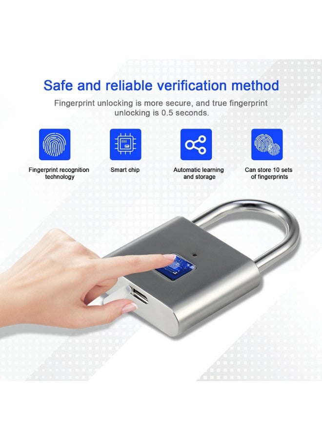Smart Fingerprint Padlock with Biometric Keyless Entry - IP65 Waterproof & USB Rechargeable Security Lock - Bluetooth App Control for Gym, Locker, & Office - Zinc Alloy Anti-Theft Protection (Black) - Image 2